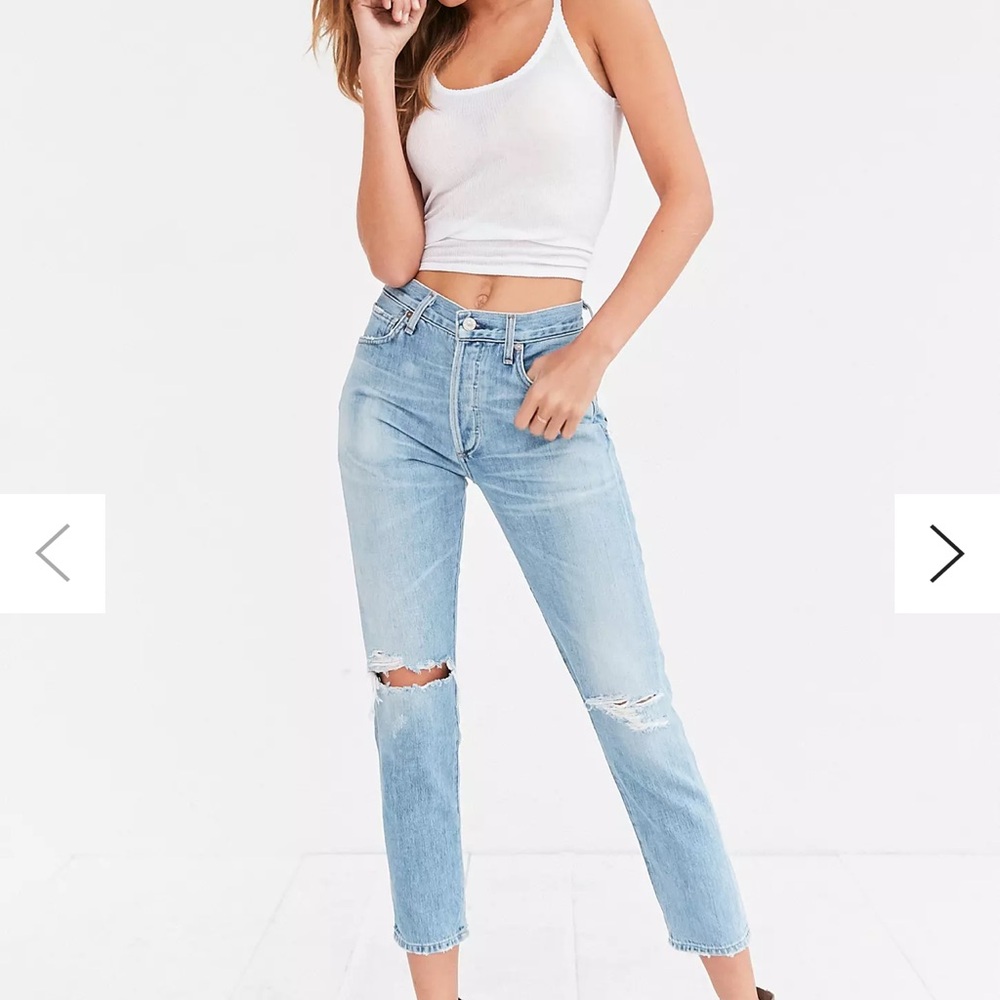 Blue Ankle Cropped Distressed Jeans